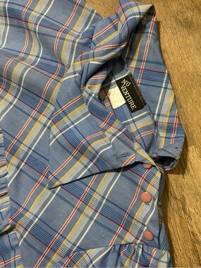 Vintage Nu Venture Plaid Blouse 70s Puff Short Sleeve Top